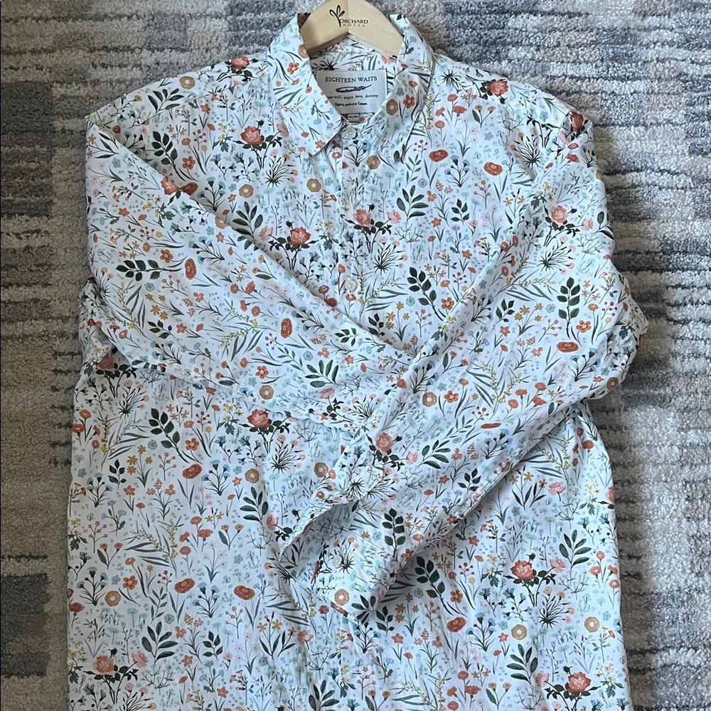 Men's Floral Button-Down Shirt - White and Green